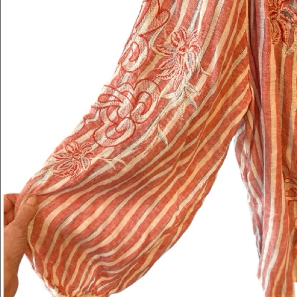 Anthropologie Akemi & Kin Striped Peasant Blouse  Embroidered Linen Blend Sz L - Picture 8 of 11